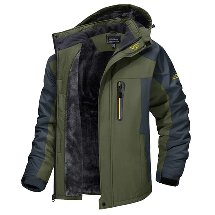 Men's Waterproof Ski Jacket Fleece Lining Warmth Parka Winter Snow Working Outdoors Hooded Coat Rain Shell Windbreaker