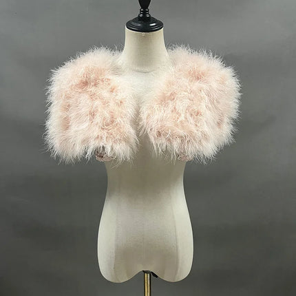 Real Fur Boleros Women Genuine Ostrich Feather Fur Shawl Shrugs Wedding Bride's Shawl S1264 - Fashion