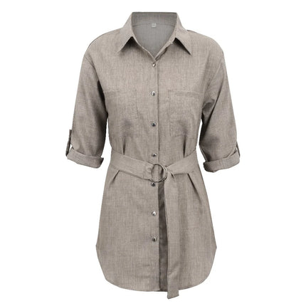 Vestido Feminiso Elegant Shirt Dress Fashion - Women