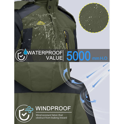 Men's Waterproof Ski Jacket Fleece Lining Warmth Parka Winter Snow Working Outdoors Hooded Coat Rain Shell Windbreaker