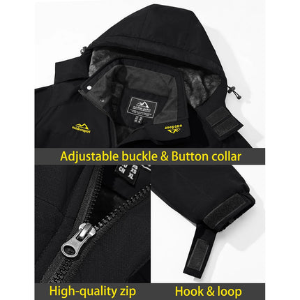 Men's Waterproof Ski Jacket Fleece Lining Warmth Parka Winter Snow Working Outdoors Hooded Coat Rain Shell Windbreaker