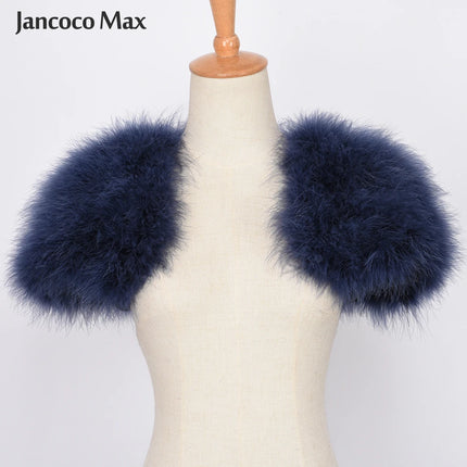 Real Fur Boleros Women Genuine Ostrich Feather Fur Shawl Shrugs Wedding Bride's Shawl S1264 - Fashion