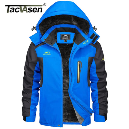 Men's Waterproof Ski Jacket Fleece Lining Warmth Parka Winter Snow Working Outdoors Hooded Coat Rain Shell Windbreaker