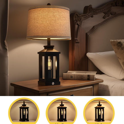 Retro Black Table Lamps Touch Control, USB, Vintage Set