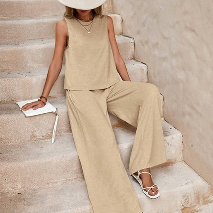 Solid Color Casual Loose Pants Sets For Women Elegant Spring Summer