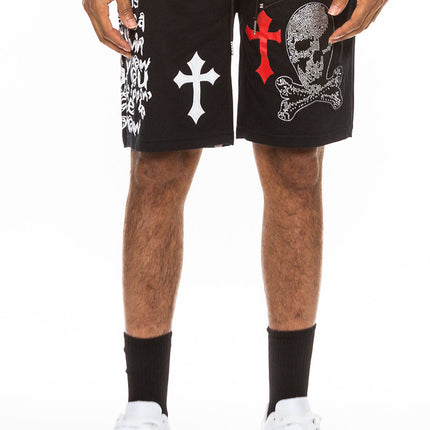 Bejewelled Chrome Skull Shorts EMS4107