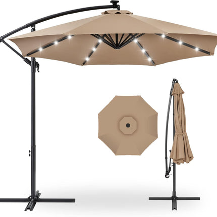 10Ft Solar LED Offset Hanging Market Patio Umbrella for Backyard,