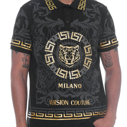 Italian Print Collared Polo Shirt
