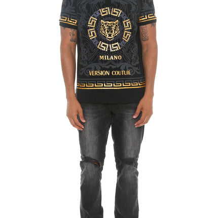 Italian Print Collared Polo Shirt