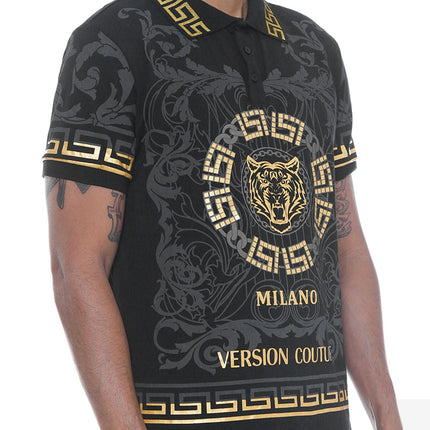 Italian Print Collared Polo Shirt