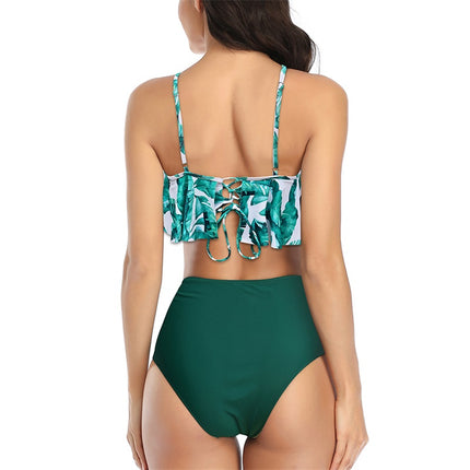 Swimsuit Double Layer Lotus Leaf Tropical Rain Forest High Waist Split Swimsuit