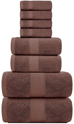Luxury Brown Bath Towel 8 Piece Set Combed Cotton Hotel Quality