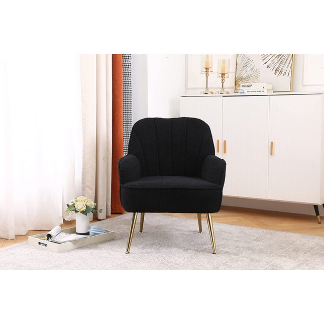 Golden-Legged Black Teddy Chair for Home Office