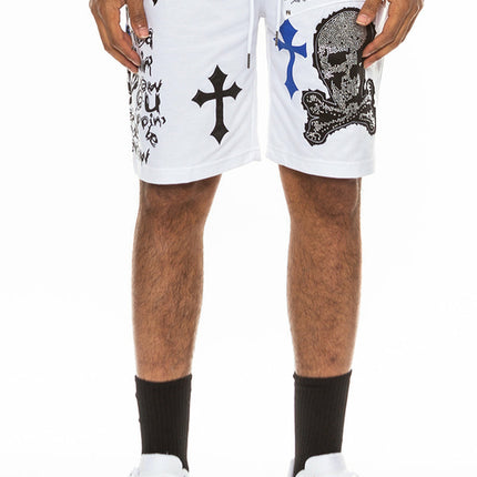 Bejewelled Chrome Skull Shorts EMS4107
