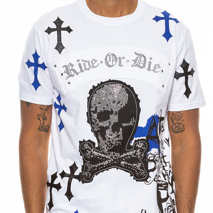 Bejewelled Chrome Skull T Shirt