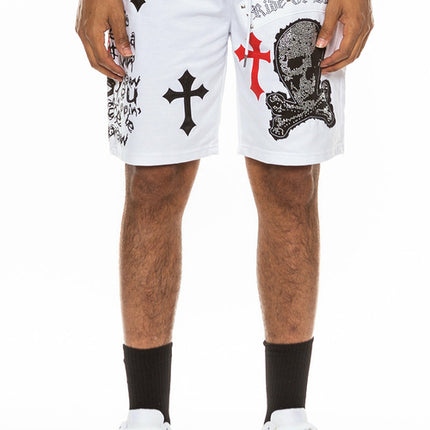 Bejewelled Chrome Skull Shorts EMS4107