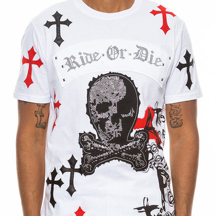 Bejewelled Chrome Skull T Shirt