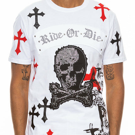 Bejewelled Chrome Skull T Shirt